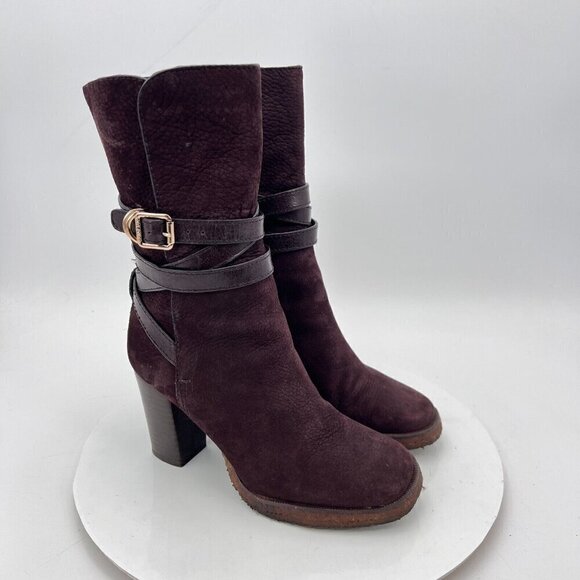 Tory Burch Jamie Women Size 5M Brown Suede Nubuck Crisscross Buckle Pump Boot - Picture 4 of 13
